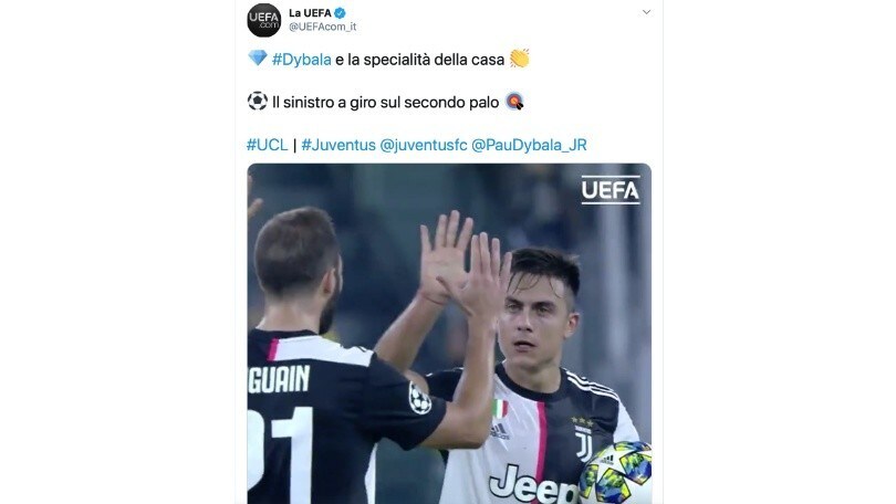 Dybala e il sinistro a giro: la Uefa celebra così la specialità della casa