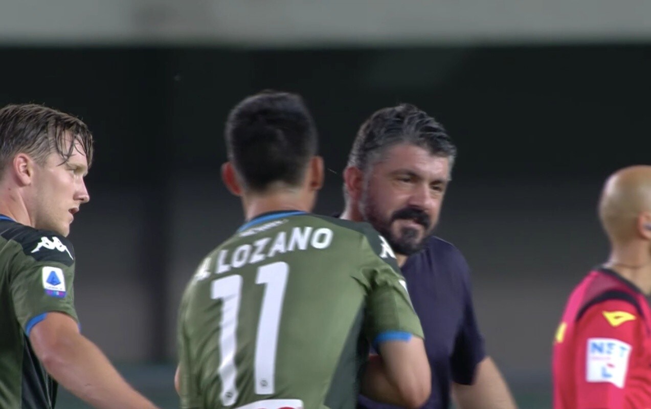Lozano e Gattuso, abbraccio a fine Verona-Napoli