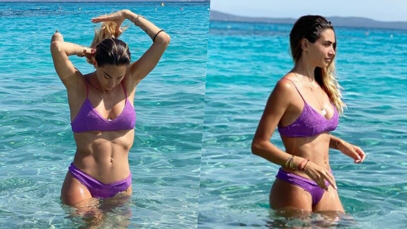 Melissa Satta, vacanze in viola a Porto Cervo