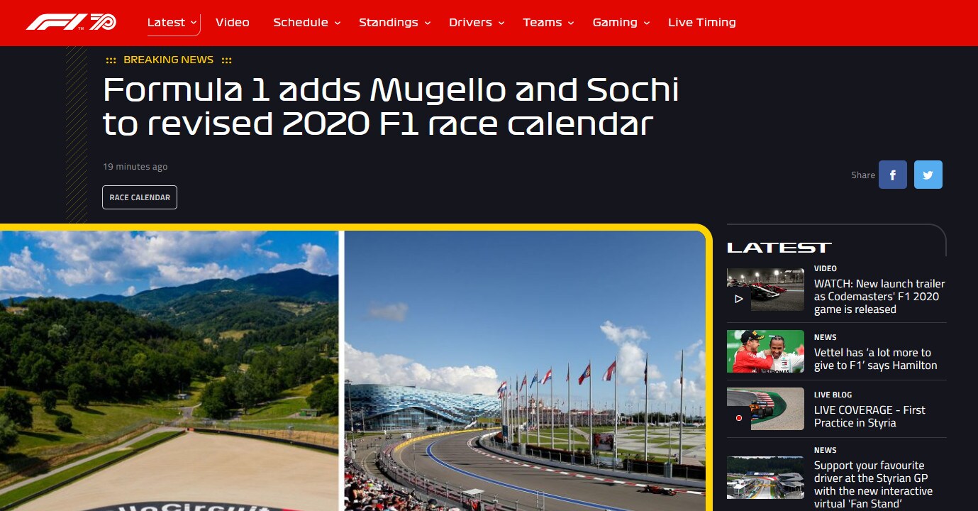 F1: Mugello incluso nel calendario 2020
