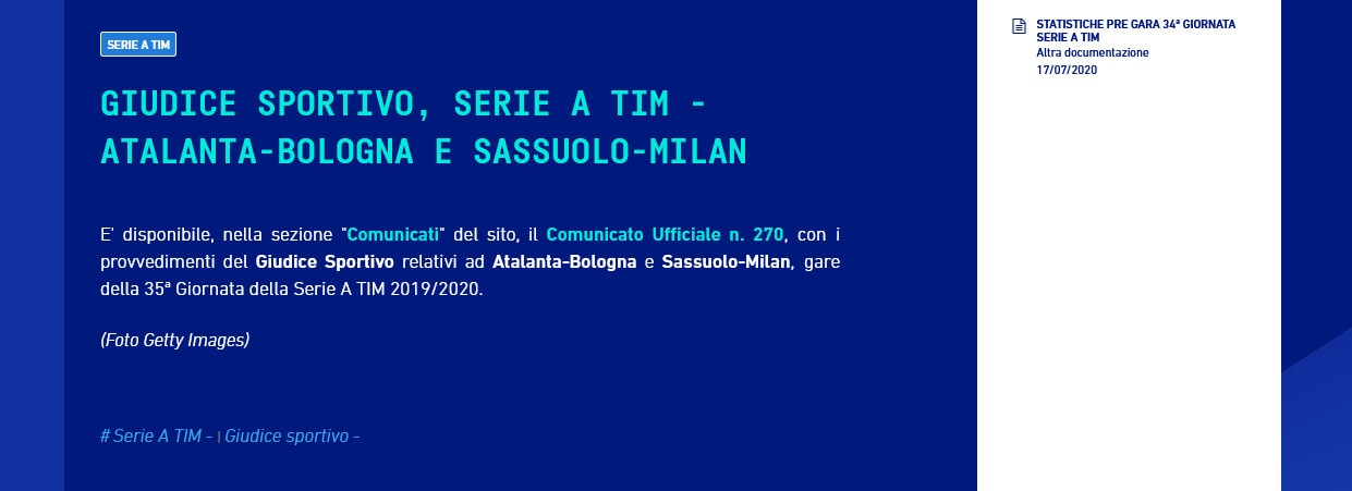 Serie A, un turno di squalifica per Gasperini per la lite con Mihajlovic