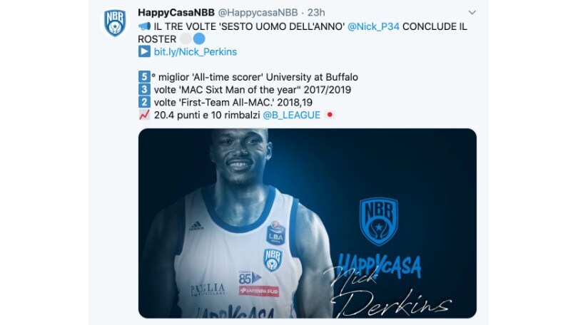 Perkins, dal Giappone a Brindisi: colpo dell'Happy Casa