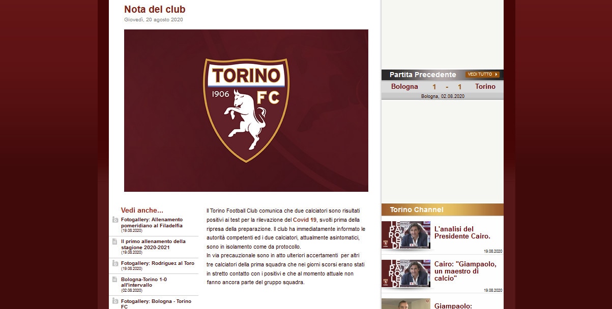 Torino, 2 positivi al coronavirus