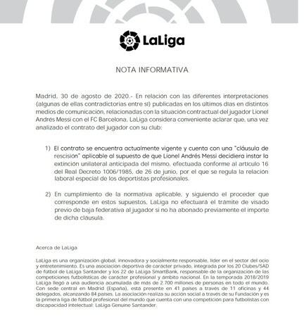 Messi e la clausola da 700 milioni: la Liga chiarisce tutto