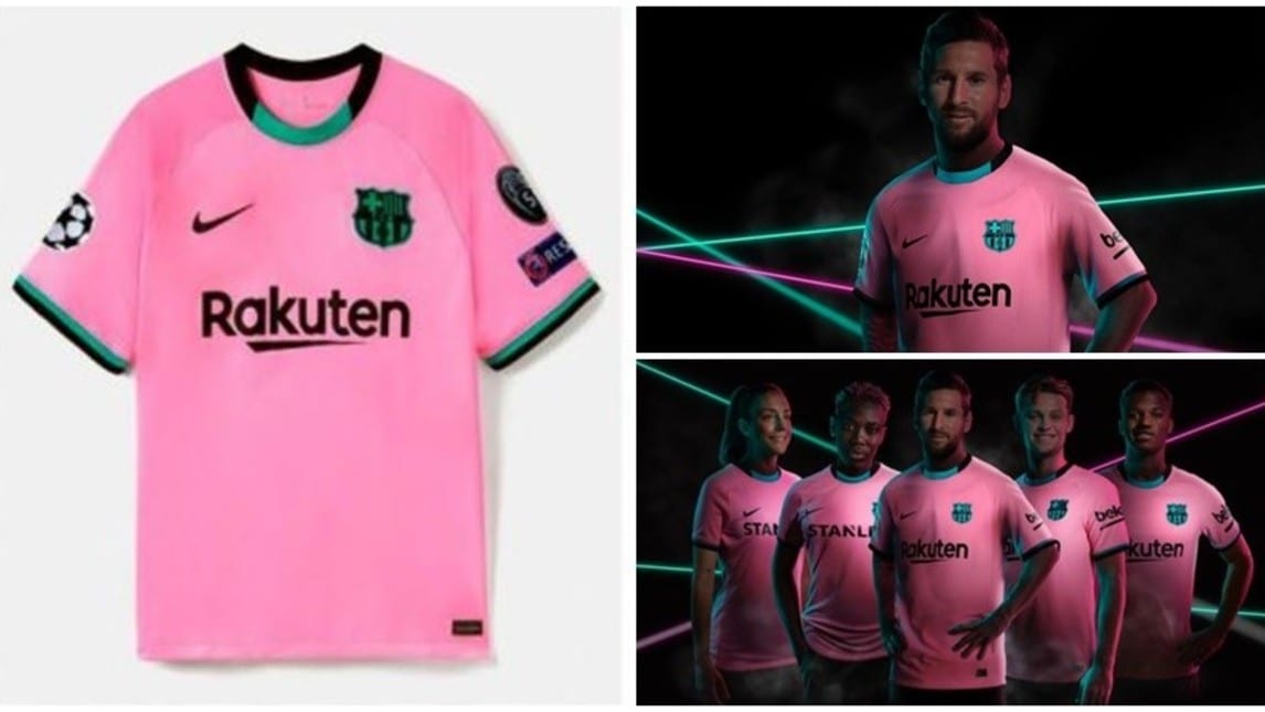 Barcellona, Messi posa con la terza maglia della stagione 2020/21