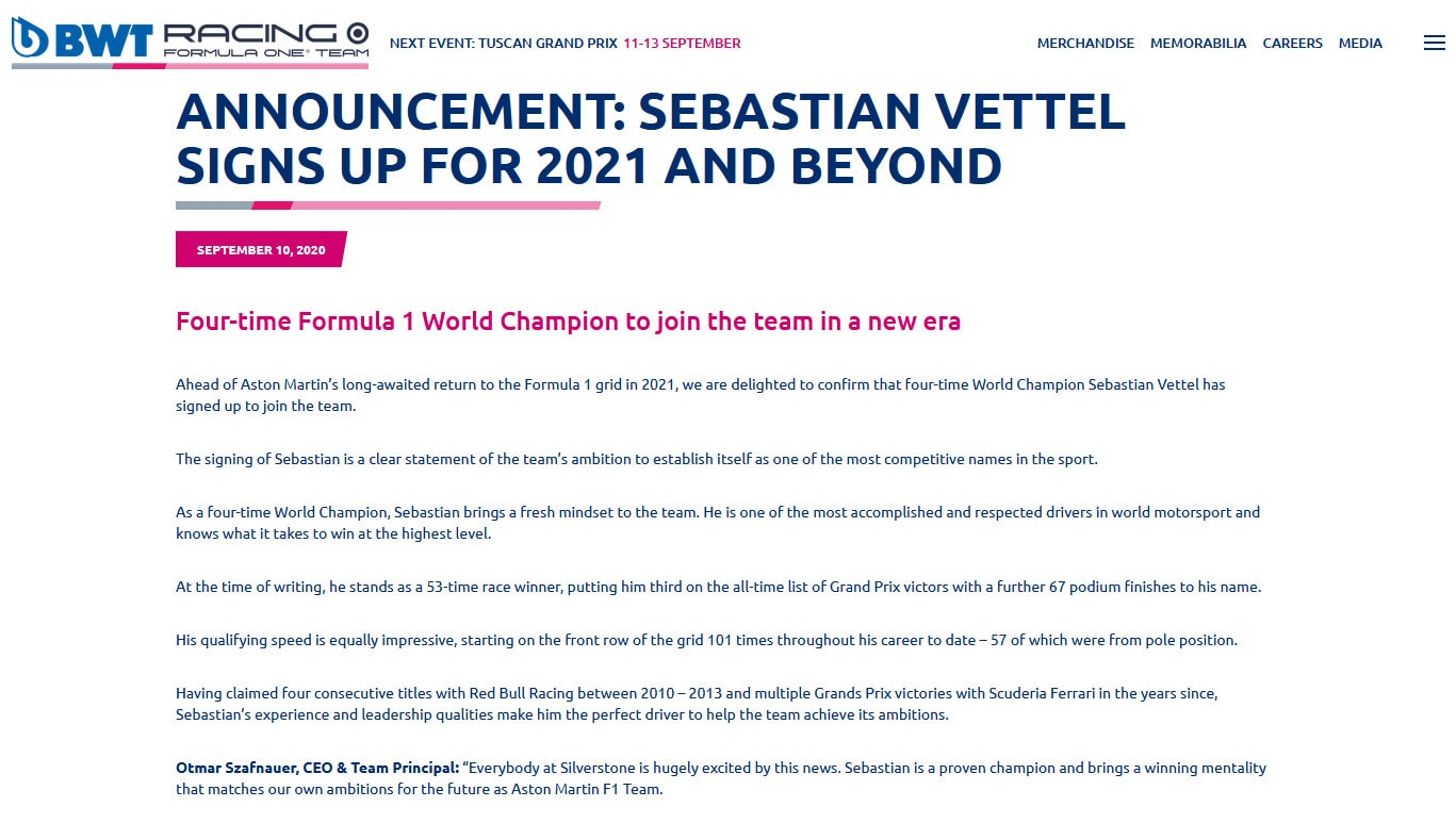 F1, Vettel nuovo pilota della Aston Martin