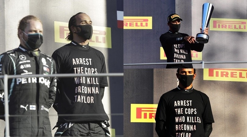 Hamilton, maglia speciale sul podio: "Arrestate i poliziotti che hanno ucciso Taylor"