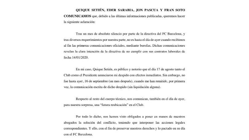 Setien fa causa al Barcellona: contestate le modalità del licenziamento