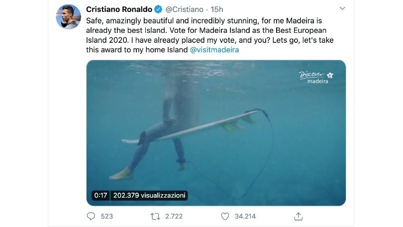Cristiano Ronaldo sostiene Madeira: "Votatela come Isola più bella d'Europa 2020"
