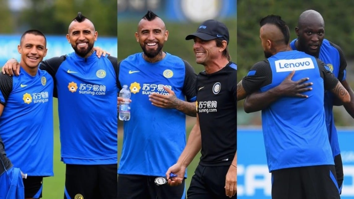 Vidal all’Inter, Conte esulta in allenamento