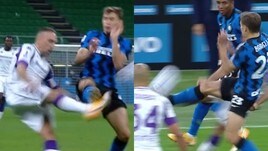 Inter-Fiorentina, entrataccia di Barella su Ribery: le immagini
