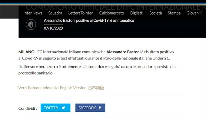 Inter, anche Skriniar positivo al Coronavirus
