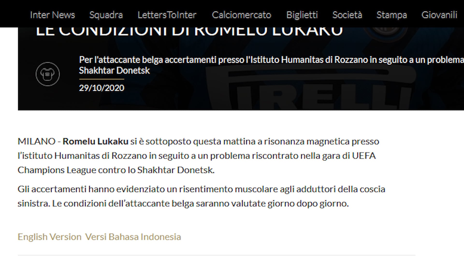 Ahi Inter, Lukaku ko: niente Parma, salta anche il Real?