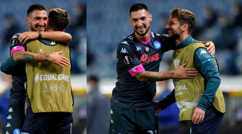 Politano, che abbraccio con Mertens dopo il gol alla Real Sociedad