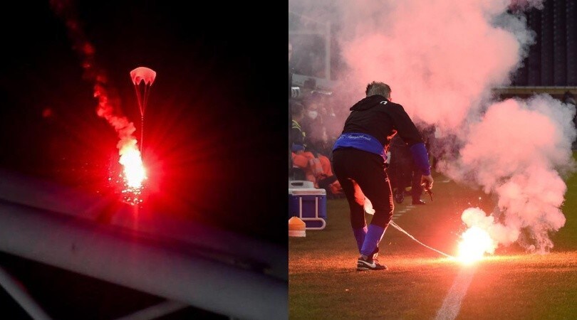 Sampdoria-Genoa, lanciati fumogeni col paracadute