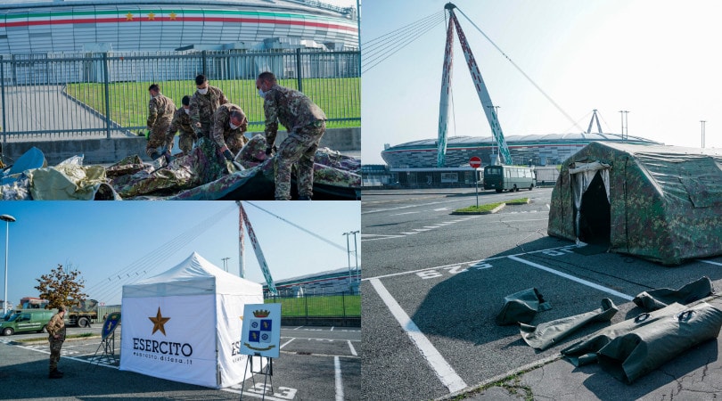Juve, allestito campo Covid fuori dall'Allianz Stadium