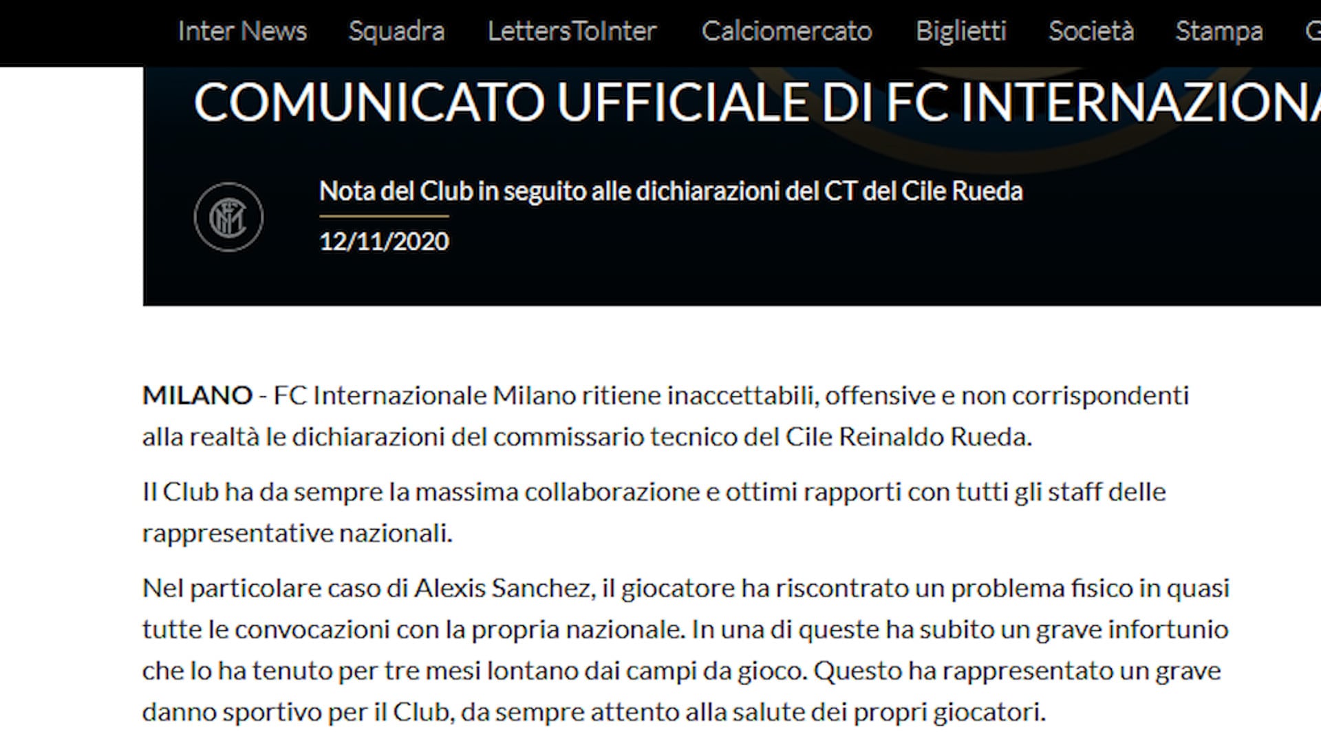 Inter-Cile, è bufera su Alexis Sanchez