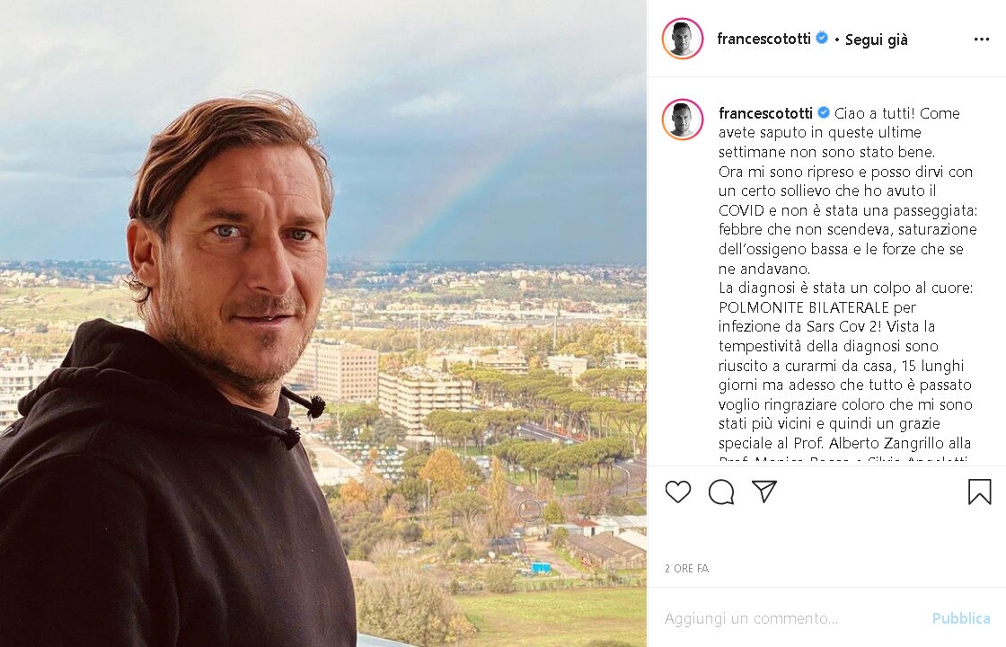 Francesco Totti è guarito dal coronavirus
