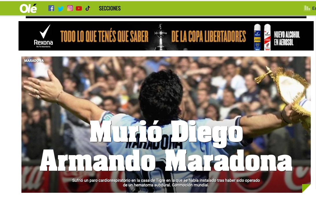 Maradona, le prime pagine dal mondo: "Addio Diego"