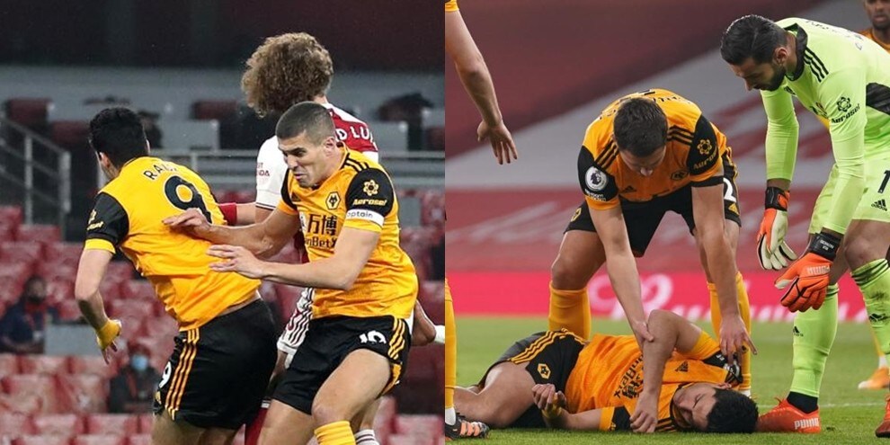 Raul Jimenez perde i sensi e esce in barella: le immagini del terribile scontro con David Luiz
