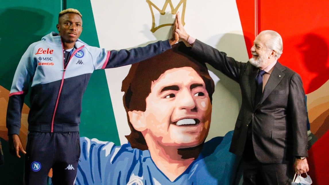 De Laurentiis e Osimhen all'inaugurazione della stazione "Mostra-Maradona"