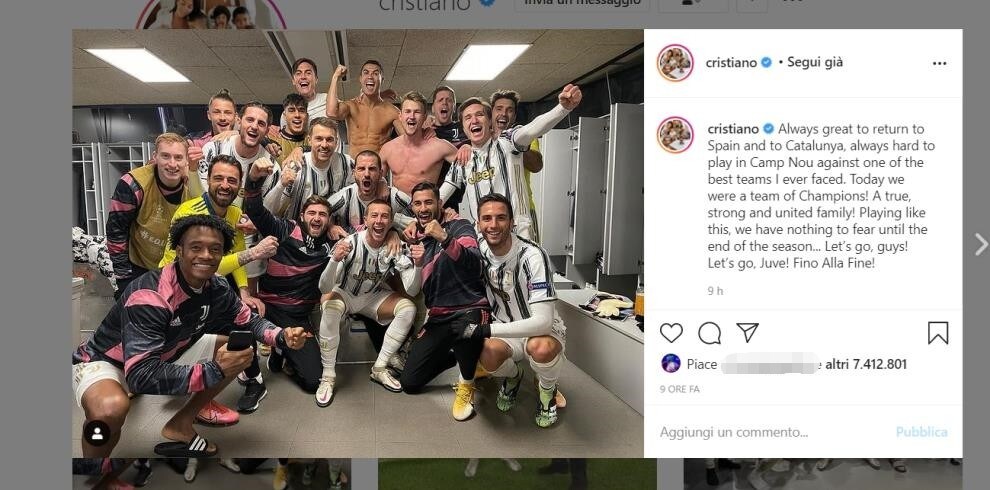 Juve, festa social per Ronaldo e compagni: “Prestazione straordinaria“