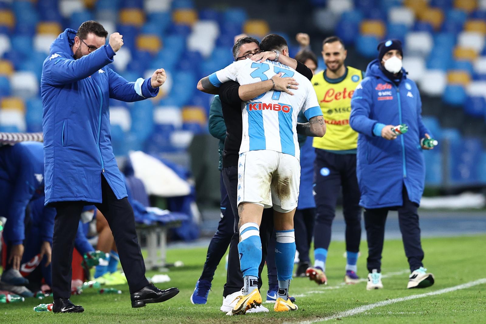Napoli, Gattuso: “Lozano e Petagna decisivi. L'abbraccio? A volte mi sputano“