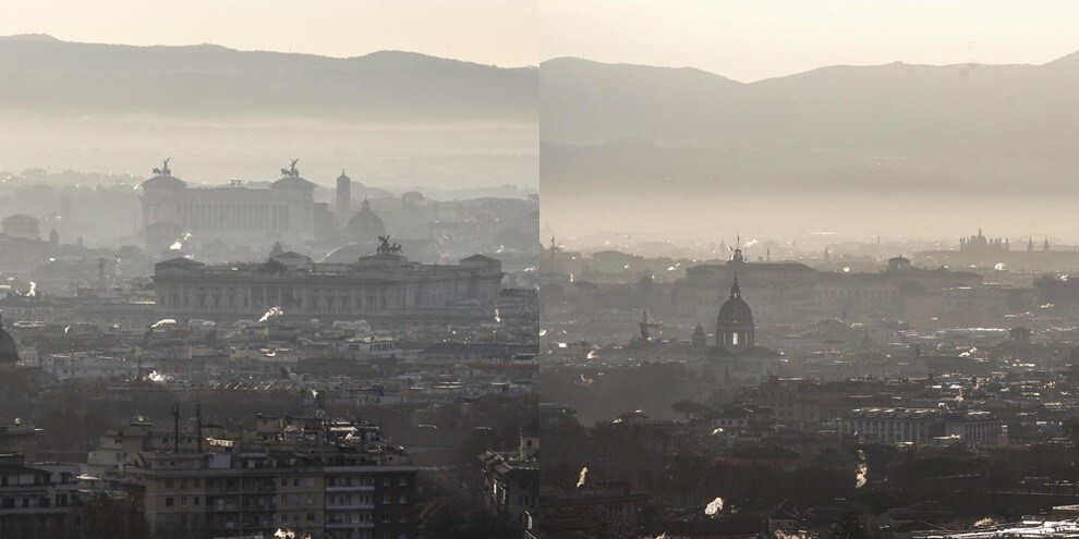 Roma avvolta da una nube di smog: le impressionanti foto