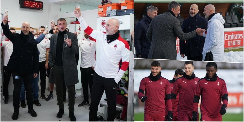 Il Milan brinda all'ultimo allenamento dell'anno
