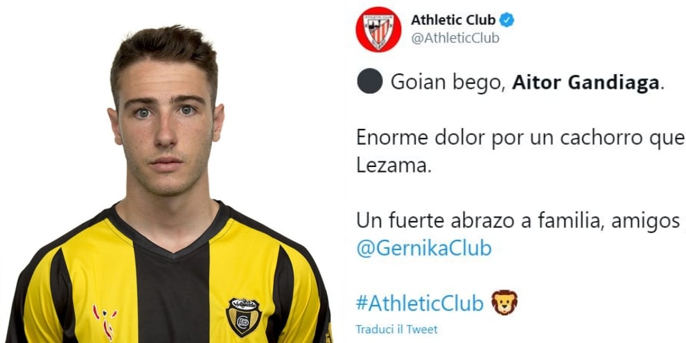 Muore Aitor Gandiaga, calciatore 23enne dell'Athletic Bilbao