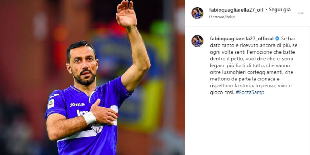 Quagliarella: “Juve? Lusingato ma il legame con la Sampdoria è più forte di tutto“