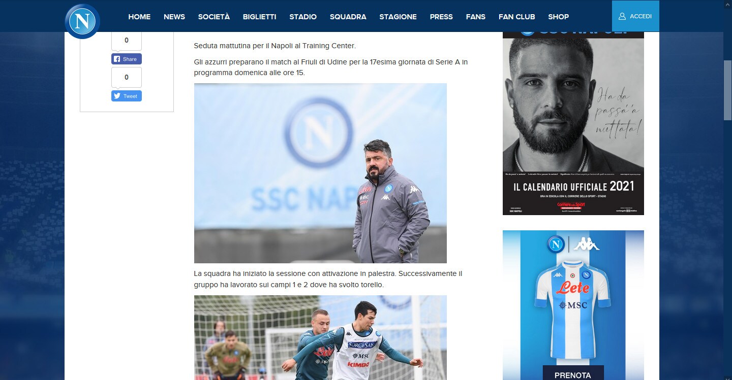 Il Napoli al lavoro verso la sfida contro l'Udinese