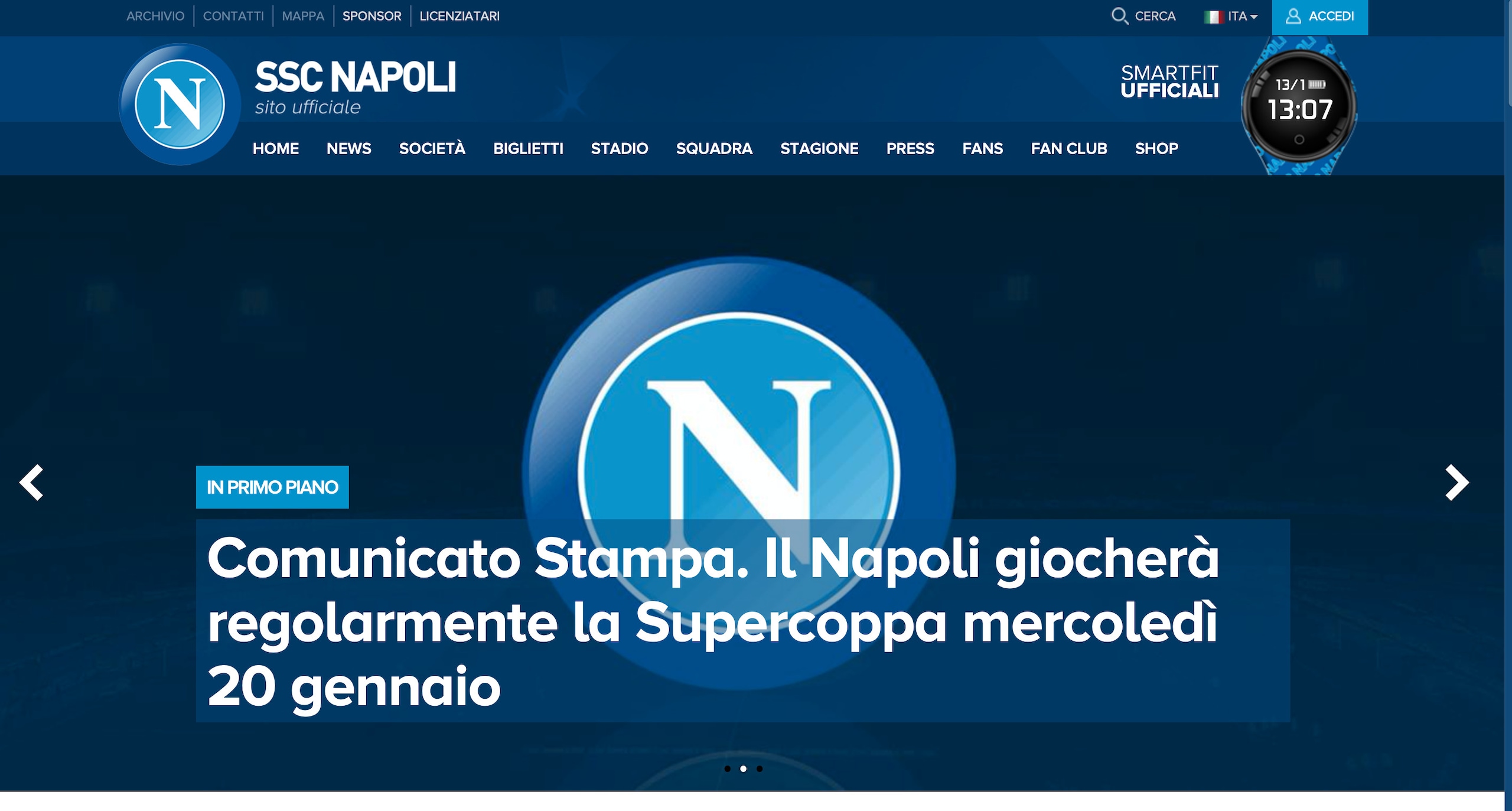 Il Napoli giocherà la Supercoppa