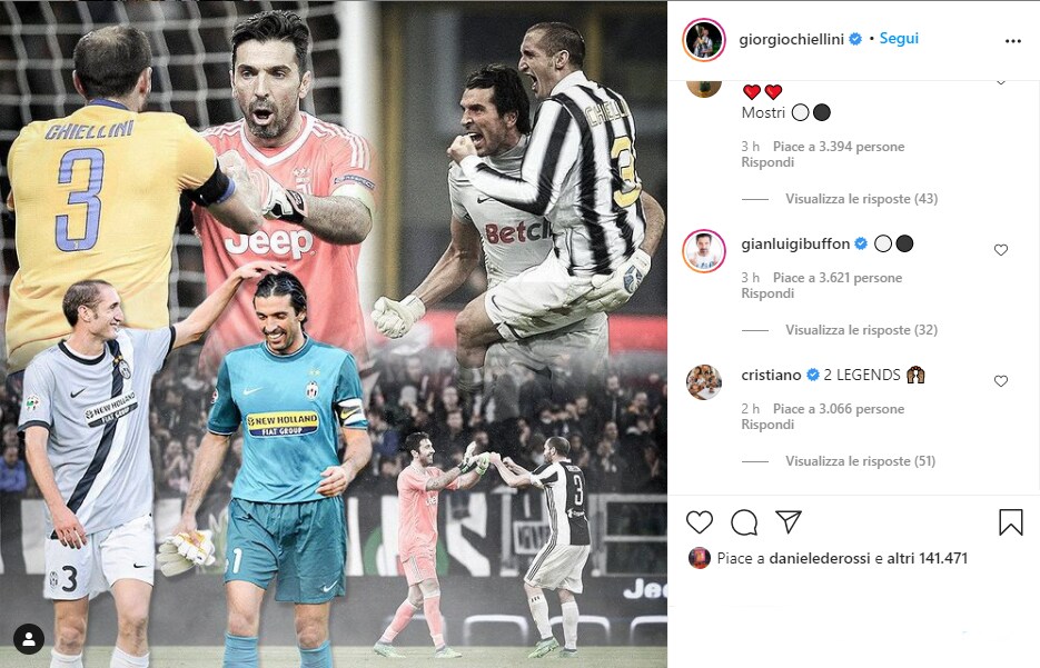 Chiellini e Buffon di nuovo in campo, Cristiano Ronaldo commenta così