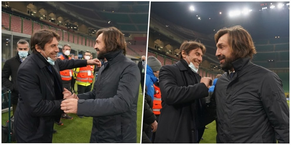 Quanto affetto tra Conte e Pirlo, ex della Juve avversari per una notte