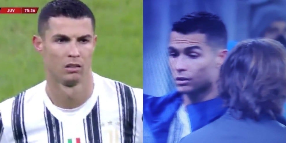 Cristiano Ronaldo, le smorfie dopo la sostituzione