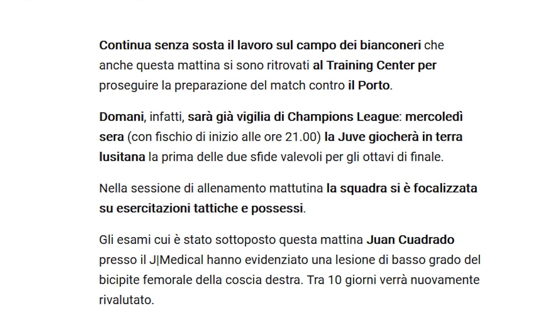 Ahi Juve, Cuadrado salta Porto e Crotone