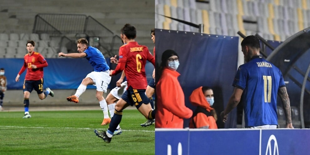 Spagna-Italia U21 0-0: traversa di Frattesi, espulsi Scamacca e Rovella