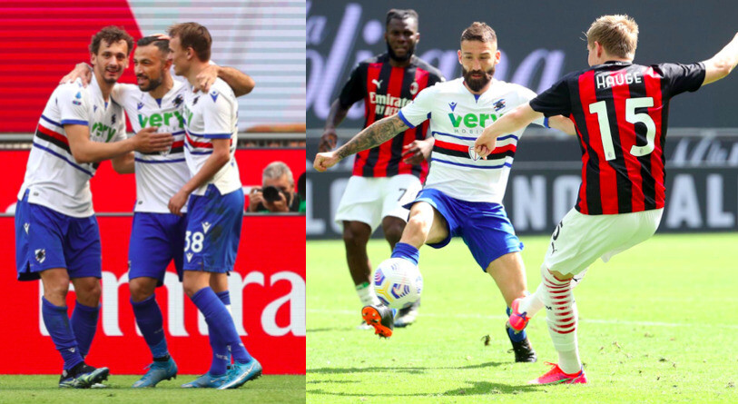 Hauge risponde a Quagliarella: 1-1 tra Milan e Sampdoria