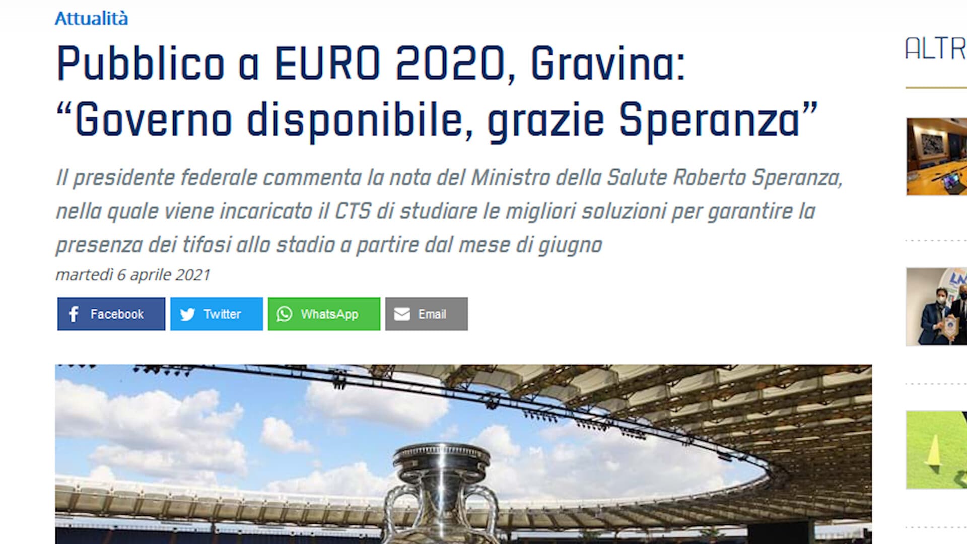 Italia, via libera dal Governo: Europei con tifosi allo stadio