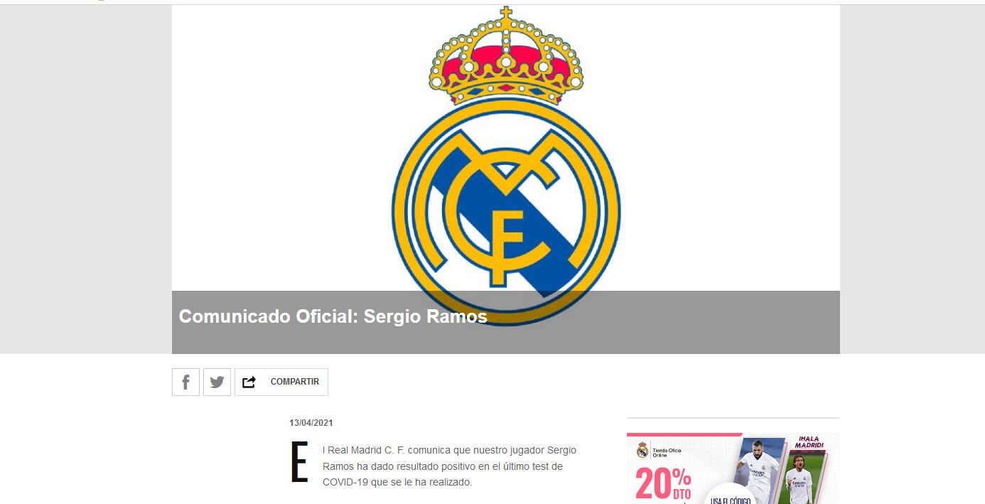 Real Madrid: Sergio Ramos positivo al Covid