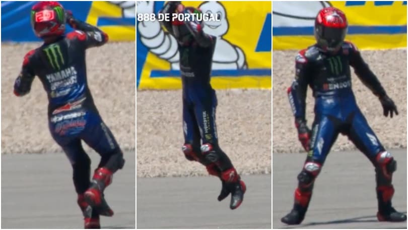 MotoGp Portimao, Quartararo vince ed esulta come Cristiano Ronaldo