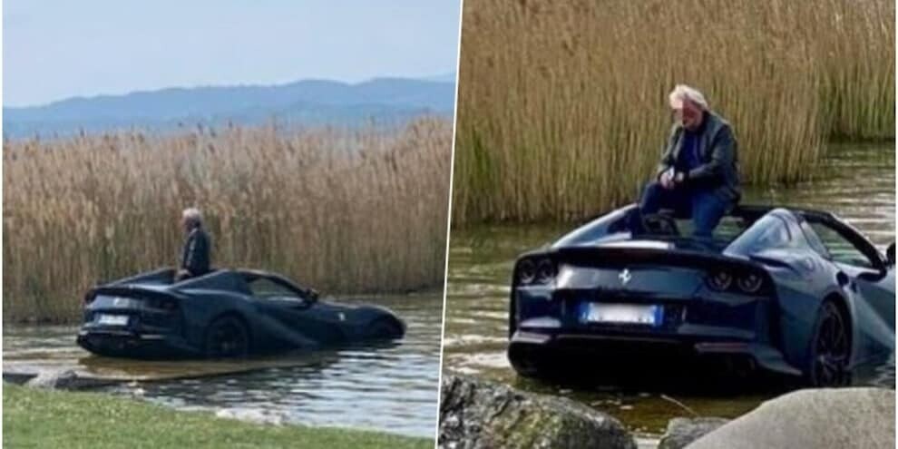 Sirmione, Ferrari 812 GTS casca nel lago