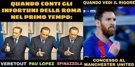 La Roma crolla a Manchester, ironie e sfottò sui social