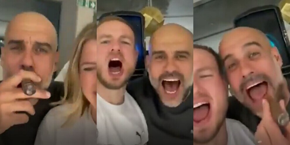Guardiola festeggia il titolo: fuma un sigaro e canta gli Oasis
