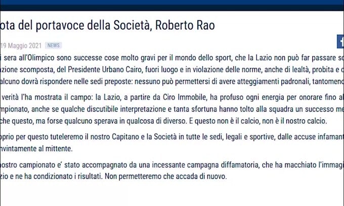 Caso Immobile-Cairo, comunicato Lazio: "Pronti a tutelare il nostro capitano"
