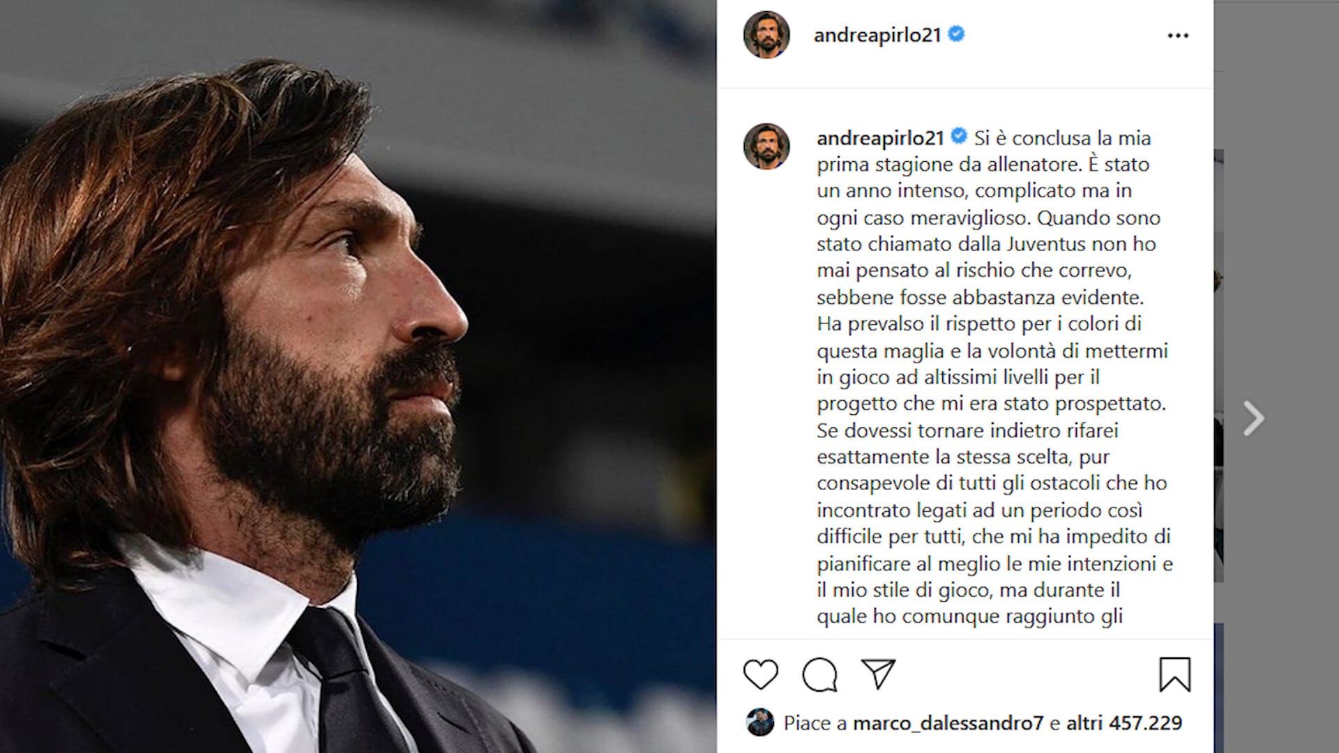 Il saluto di Pirlo: "Juve, finale che non mi aspettavo"