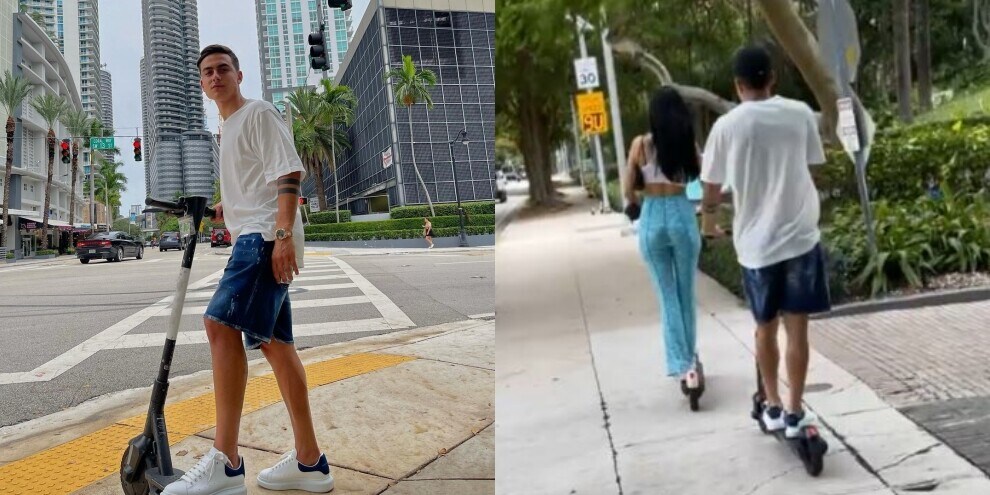 Dybala e Oriana sfrecciano per Miami: la sfida in monopattino