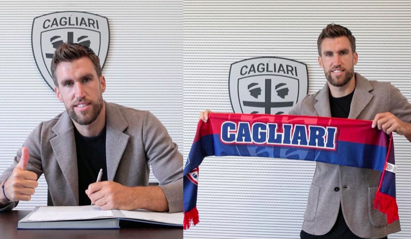 Cagliari, ecco Strootman: firma e foto con la sciarpa rossoblù