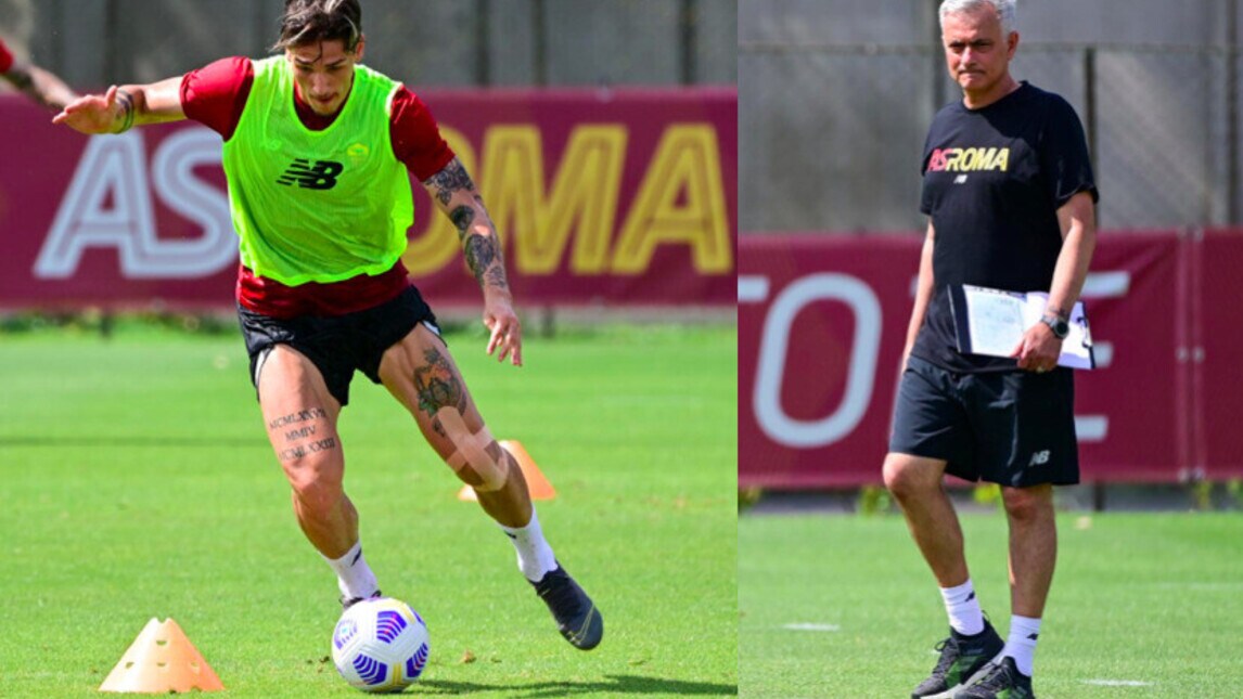 Roma, Zaniolo lavora e suda sotto gli occhi di Mourinho